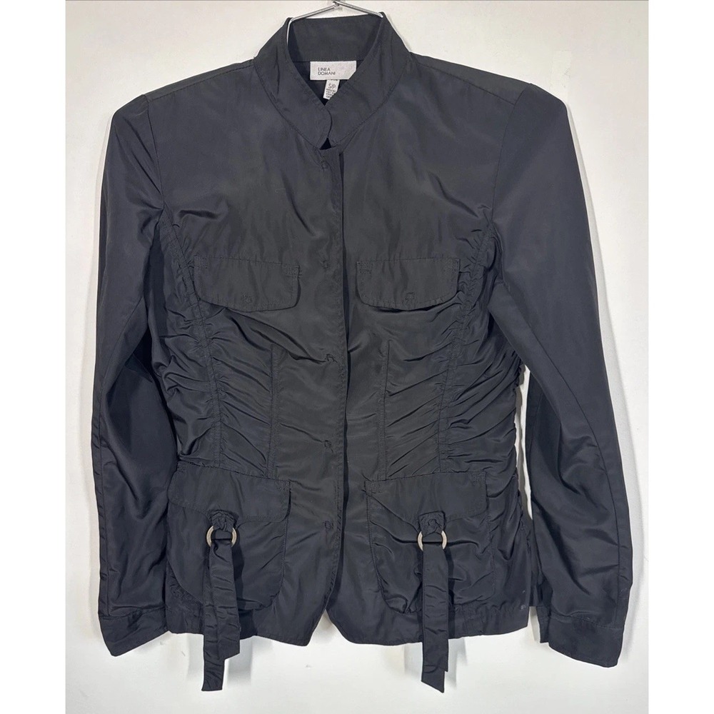 Linea Domani Full Zip Ruched‎ Up Black Utility Jacket Size S Whimsigoth Witchy